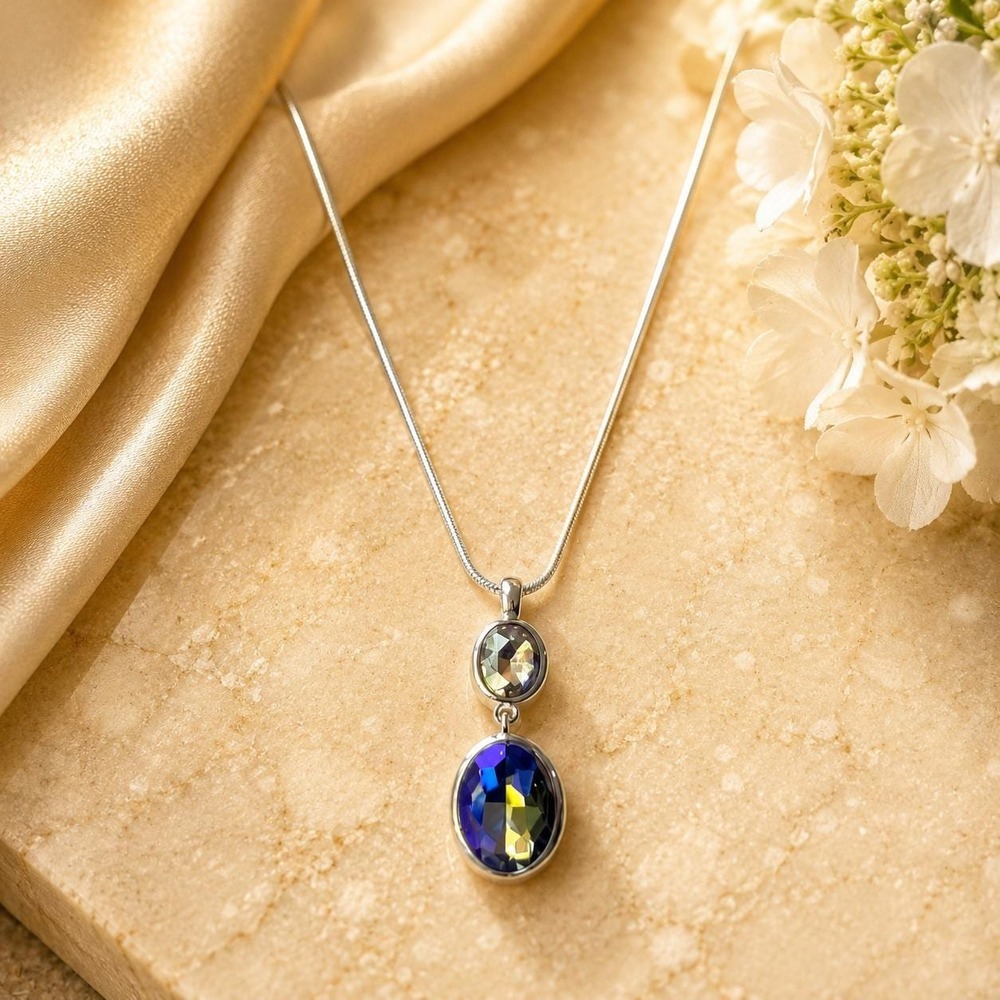 Vintage Monet Blue Aurora Crystal Pendant Necklace Sample One of a Kind‎ Unworn